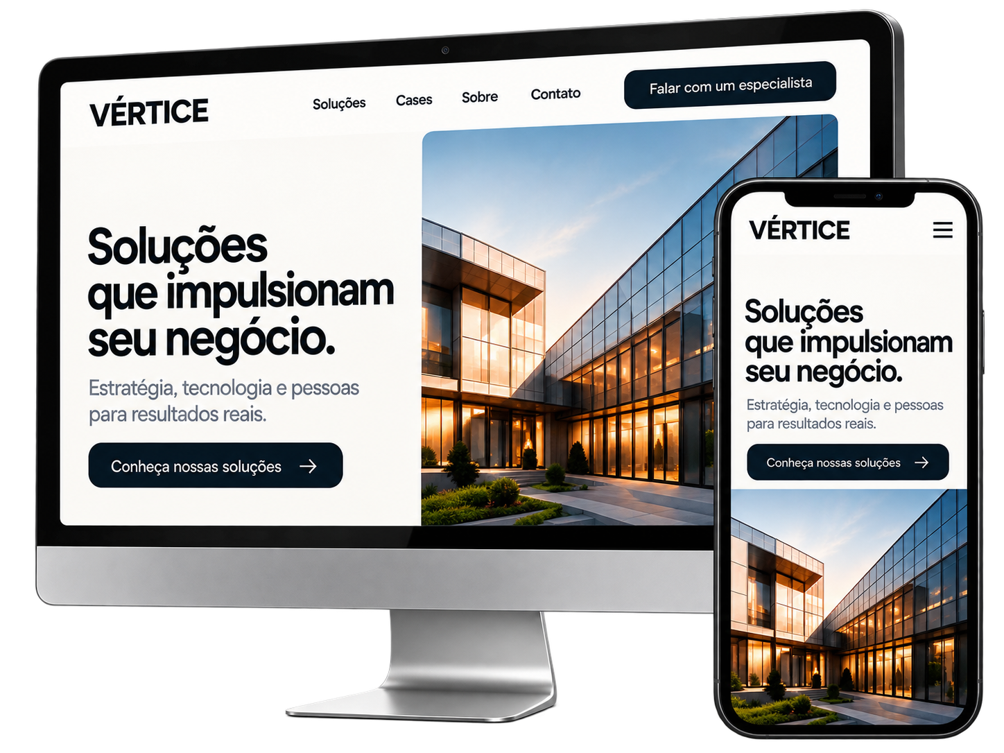 Demonstração de site com apresentação clara.