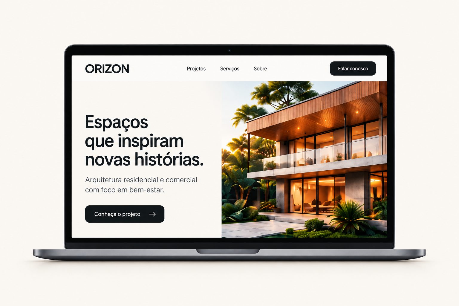 Conceito ilustrativo de um site de arquitetura em um notebook.